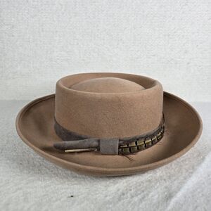 Bollman Hat Co USA 100 % Wool Doeskin Felt Black Pork Pie Hat Cap